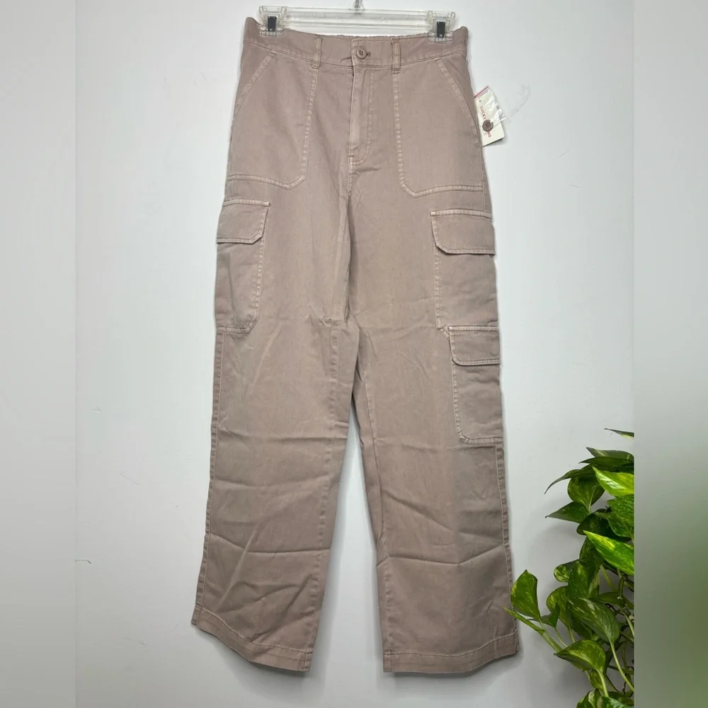 M1 New Lucky Brand Twill Cargo Pants Khaki High Rise Wide Leg Cotton Soft XS